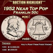 1952 Proof Franklin Half Dollar Near Top Pop 50c pr68+ SEGS