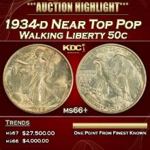 1934-d Walking Liberty Half Dollar Near Top Pop 50c ms66+ SEGS