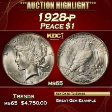 1928-p Peace Dollar $1 ms65 SEGS