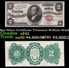 1891 $2 Large Size Silver Certificate "Windom Note" Treasurer William Windom Grades xf+ Signatures T