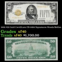 1928 $50 Gold Certificate FR-2404 Signatures Woods/Mellon Grades xf