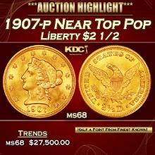 1907-p Gold Liberty Quarter Eagle Near Top Pop $2 1/2 ms68 SEGS