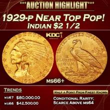 1929-p Gold Indian Quarter Eagle Near Top Pop! $2 1/2 GEM++ Unc USCG