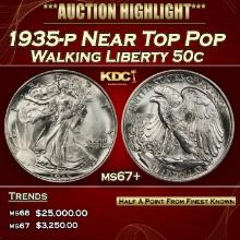 1935-p Walking Liberty Half Dollar Near Top Pop 50c ms67+ SEGS