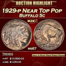 1929-p Buffalo Nickel Near Top Pop 5c ms67 SEGS