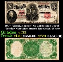 1907 $5 Large Size Legal Tender Note "WoodChopper" Grades vf+ Signatures Speelman/White