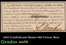 1863 Confederate States $60 Cotton Note Grades Choice AU