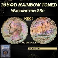 PCGS 1964-d Washington Quarter Rainbow Toned 25c au details PCGS