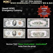 Set of 1934/1935 Hawaii WWII Emergency Currency $1 & KEY $5 Grades AU/CU