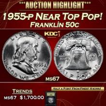 1955-p Franklin Half Dollar Near Top Pop! 50c ms67 USCG