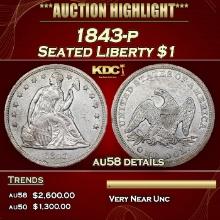 1843-p Seated Liberty Dollar 1 au58 details SEGS