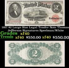 1917 $2 Large Size Legal Tender Note Thomas Jefferson Grades xf Signatures Speelman/White