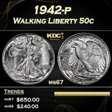 1942-p Walking Liberty Half Dollar 50c ms67 SEGS