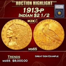 1913-p Gold Indian Quarter Eagle $2 1/2 ms65 SEGS