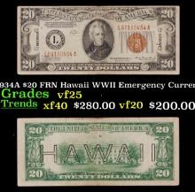 1934A $20 FRN Hawaii WWII Emergency Currency Grades vf+