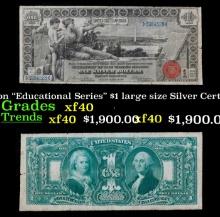 1896 $1 large size Silver Certificate Martha & George Washington "Educational Series" Grades xf Sign