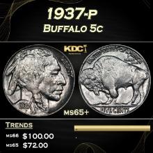 1937-p Buffalo Nickel 5c Grades ms65+