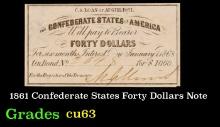 1861 Confederate States Forty Dollars Note Grades Select CU