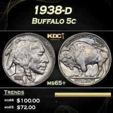 1938-d Buffalo Nickel 5c Grades ms65+