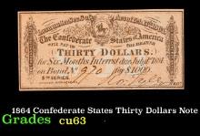 1864 Confederate States Thirty Dollars Note Grades Select CU