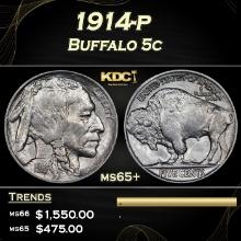 1914-p Buffalo Nickel 5c ms65+ SEGS