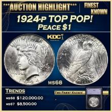 1924-p Peace Dollar TOP POP! 1 ms68 SEGS