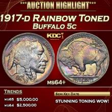1917-d Buffalo Nickel Rainbow Toned 5c ms64+ USCG