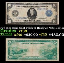 1914 $10 Large Size Blue Seal Federal Reserve Note Boston, MA Grades vf++ FR-905