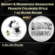Snoopy & Woodstock Graduation Peanuts Colorized Style - 1 oz Silver Round Round