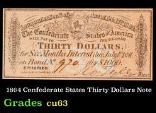 1864 Confederate States Thirty Dollars Note Grades Select CU