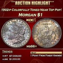 1902-p Morgan Dollar Colorfully Toned Near Top Pop! 1 ms66+ SEGS