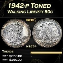 1942-p Walking Liberty Half Dollar Toned 50c Grades ms66+