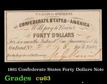 1861 Confederate States Forty Dollars Note Grades Select CU