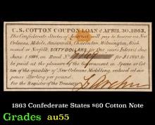 1863 Confederate States $60 Cotton Note Grades Choice AU