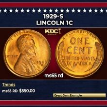 1929-s Lincoln Cent 1c Grades ms65 rd