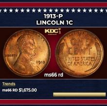 1913-p Lincoln Cent 1c ms66 rd SEGS