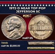 1972-d Jefferson Nickel Near Top Pop 5c ms67 5fs SEGS