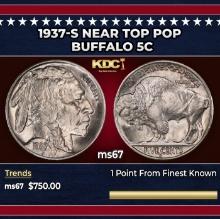 1937-s Buffalo Nickel Near Top Pop 5c ms67 SEGS