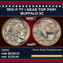 1913-p Ty I Buffalo Nickel Near Top Pop! 5c ms67+ SEGS