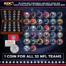 32-Coin NFL Football Helmet Logo JFK Half Dollar Set in Premium Cherry Wood Box Other Toy