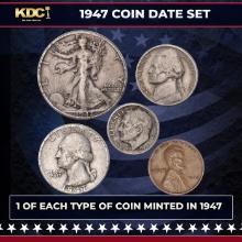 1947 5 Coin Date Set, 1 Of Each Type Of Coin Minted in 1947