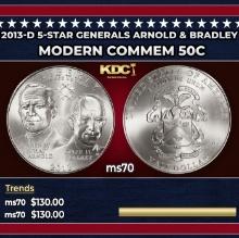 2013-d 5-Star Generals Arnold & Bradley Modern Commem Half Dollar 50c ms70 SEGS