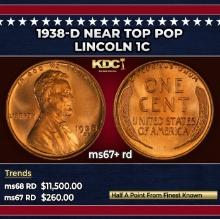 1938-d Lincoln Cent Near Top Pop 1c ms67+ rd SEGS
