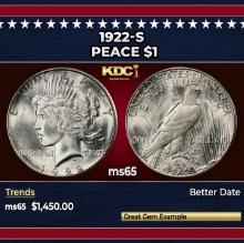 1922-s Peace Dollar $1 ms65 SEGS