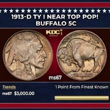 1913-d Ty I Buffalo Nickel Near Top Pop! 5c ms67 SEGS