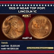 1925-p Lincoln Cent Near Top Pop! 1c ms67 rd SEGS