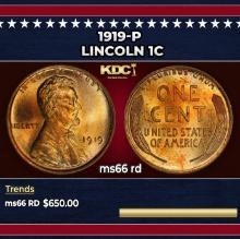 1919-p Lincoln Cent 1c Grades ms66 rd