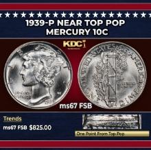 1939-p Mercury Dime Near Top Pop 10c ms67 FSB SEGS