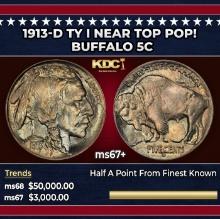 1913-d Ty I Buffalo Nickel Near Top Pop! 5c ms67+ SEGS