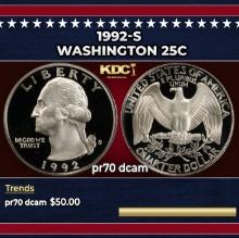 1992-s Proof Washington Quarter 25c pr70 dcam SEGS